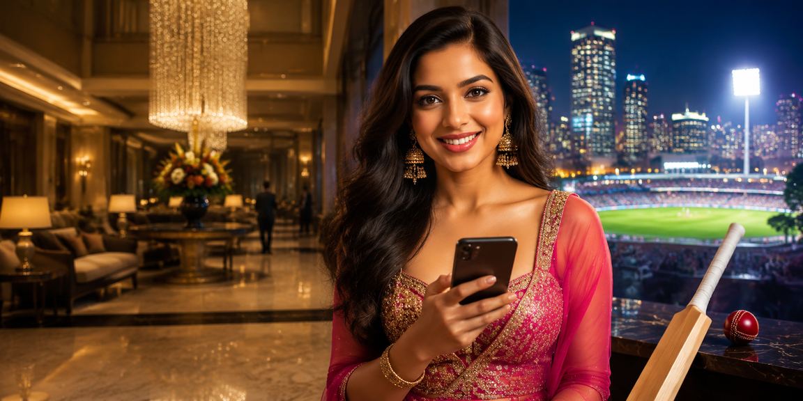 Players enjoying cricket betting at 50000 site in Bollywood setting